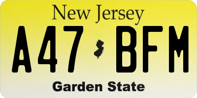 NJ license plate A47BFM
