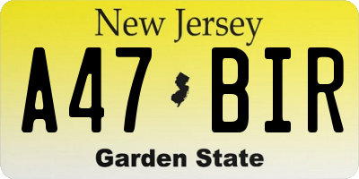 NJ license plate A47BIR