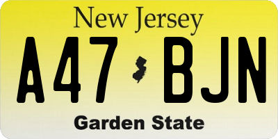 NJ license plate A47BJN