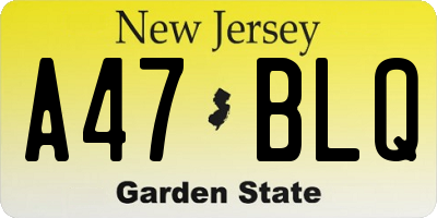 NJ license plate A47BLQ