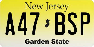 NJ license plate A47BSP