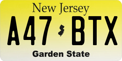NJ license plate A47BTX