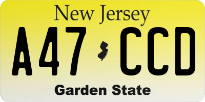 NJ license plate A47CCD