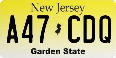 NJ license plate A47CDQ