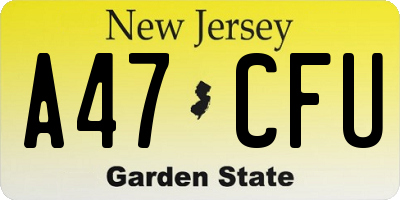NJ license plate A47CFU