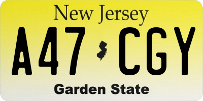 NJ license plate A47CGY