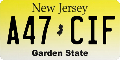 NJ license plate A47CIF