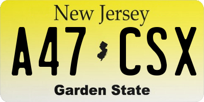NJ license plate A47CSX