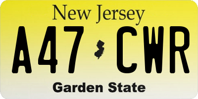 NJ license plate A47CWR