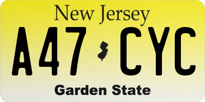 NJ license plate A47CYC
