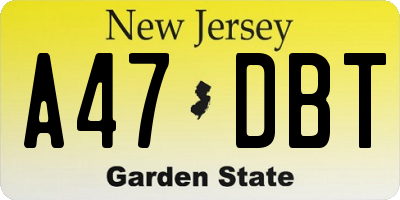 NJ license plate A47DBT