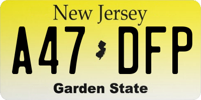 NJ license plate A47DFP