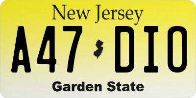 NJ license plate A47DIO