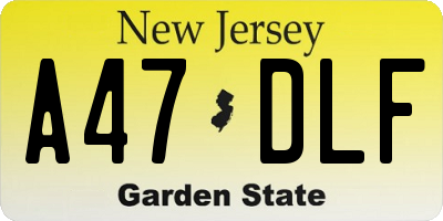 NJ license plate A47DLF