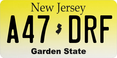 NJ license plate A47DRF
