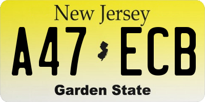 NJ license plate A47ECB