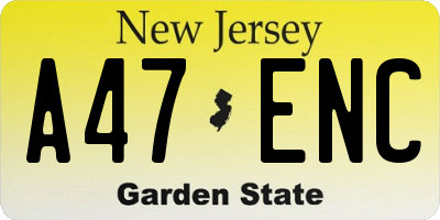 NJ license plate A47ENC