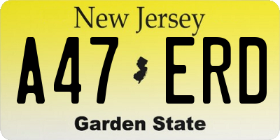 NJ license plate A47ERD