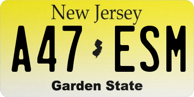 NJ license plate A47ESM