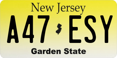 NJ license plate A47ESY