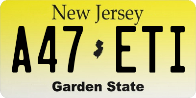 NJ license plate A47ETI