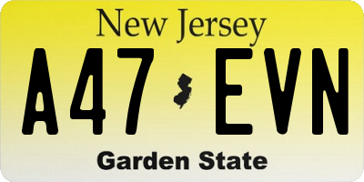 NJ license plate A47EVN