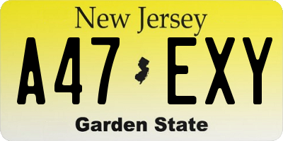 NJ license plate A47EXY