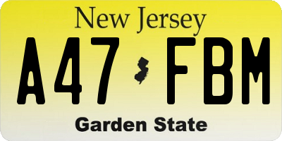 NJ license plate A47FBM
