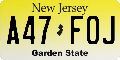 NJ license plate A47FOJ