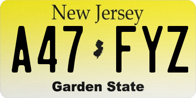 NJ license plate A47FYZ