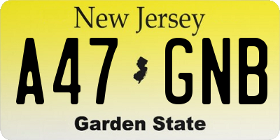 NJ license plate A47GNB