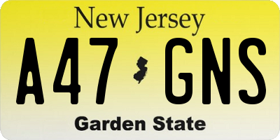 NJ license plate A47GNS
