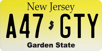 NJ license plate A47GTY