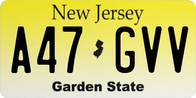 NJ license plate A47GVV