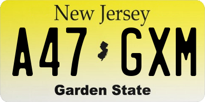 NJ license plate A47GXM