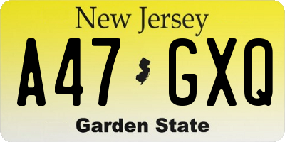 NJ license plate A47GXQ