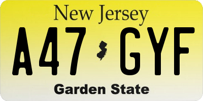 NJ license plate A47GYF