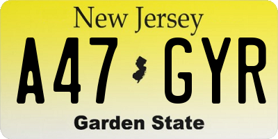 NJ license plate A47GYR