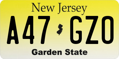 NJ license plate A47GZO