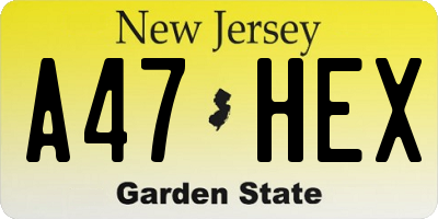 NJ license plate A47HEX