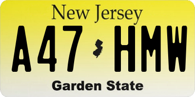 NJ license plate A47HMW
