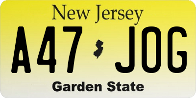 NJ license plate A47JOG
