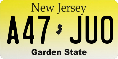 NJ license plate A47JUO
