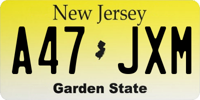 NJ license plate A47JXM
