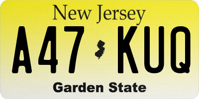 NJ license plate A47KUQ