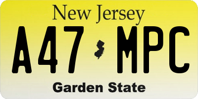 NJ license plate A47MPC
