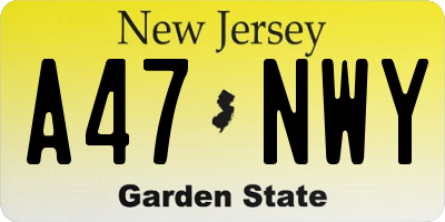 NJ license plate A47NWY