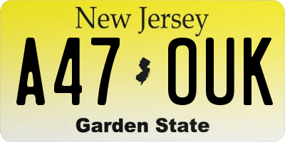 NJ license plate A47OUK