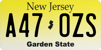 NJ license plate A47OZS