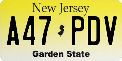 NJ license plate A47PDV